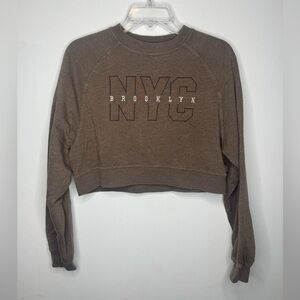 Brown NYC Brooklyn Women's Small Crop long sleeve sweatshirt crew neck sweater
